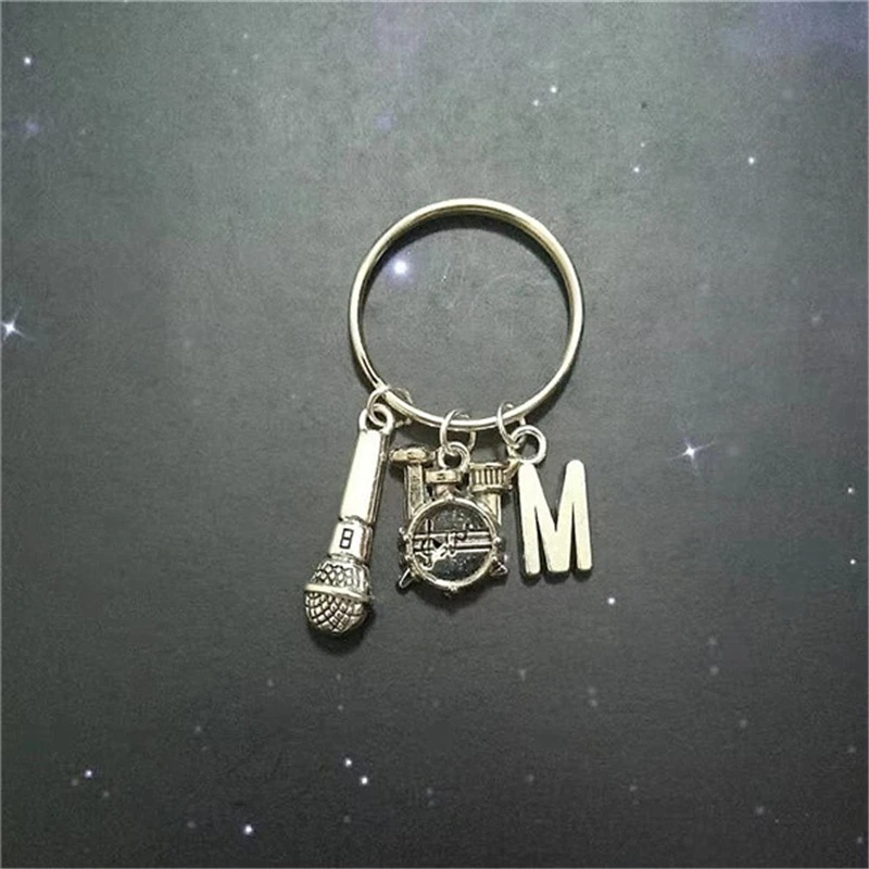 Drum Charm Keychain, Initial Keychain, Microphone Keychain, Drum Keychain, Graduation Gift