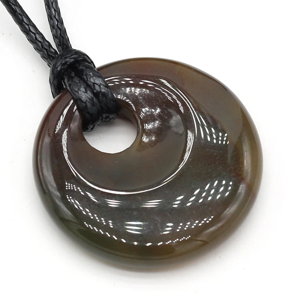 Natural Stone Pendant Necklace Simple Round Big Hole Crystal Lapis lazuli Opal Lucky Necklace Choker Jewelry Women Gifts