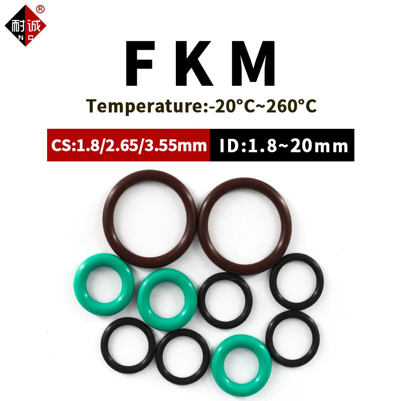 FKM O Ring Seal Gasket Thickness CS1.8/2.65/3.55mm ID1.8-20mm FPM Oil Acid and Alkali Resistant Automobile Fluororubber O-Ring