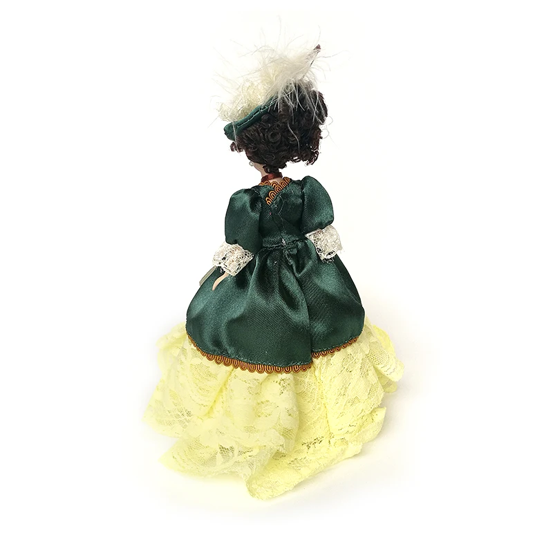 1/12 Dollhouse Miniature Porcelain Victorian Doll Model Green Dress Miss Lady PP007B