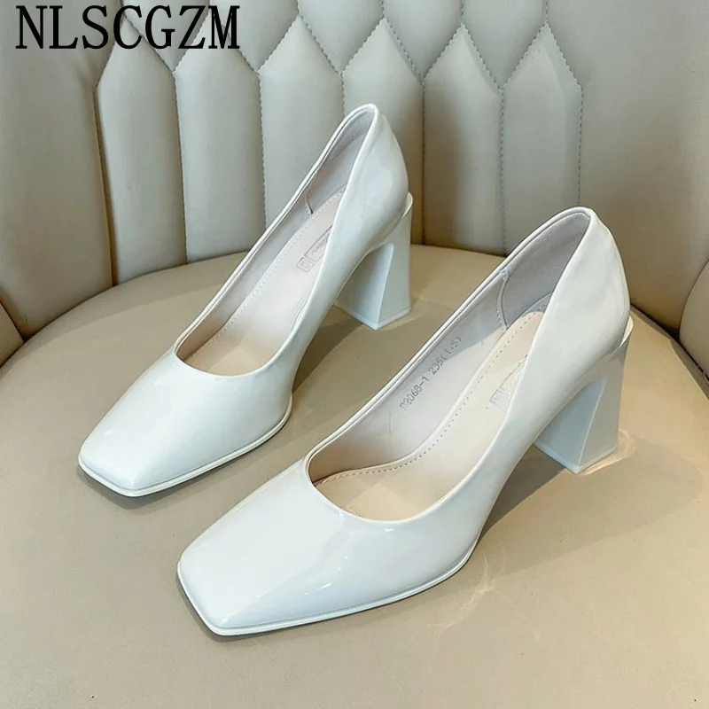 High Heels Shoes for Women Talons Hauts Woman Pumps Office 2024 Wedding Dress Casuales Patent Leather Shoes Women Chunky Shoes