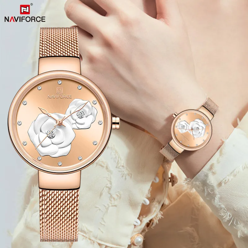 NAVIFORCE Rose Gold Women‘s Luxury Wrist Watch Quartz Steel Band Waterproof Original Clock Elegant Watch Famale Relogio Feminino