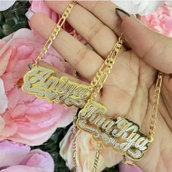 18K Gold Plated Double Layers Nameplate Necklaces Customized Name Pendant Hip-hop 3D Necklace For Women Personalized Gifts