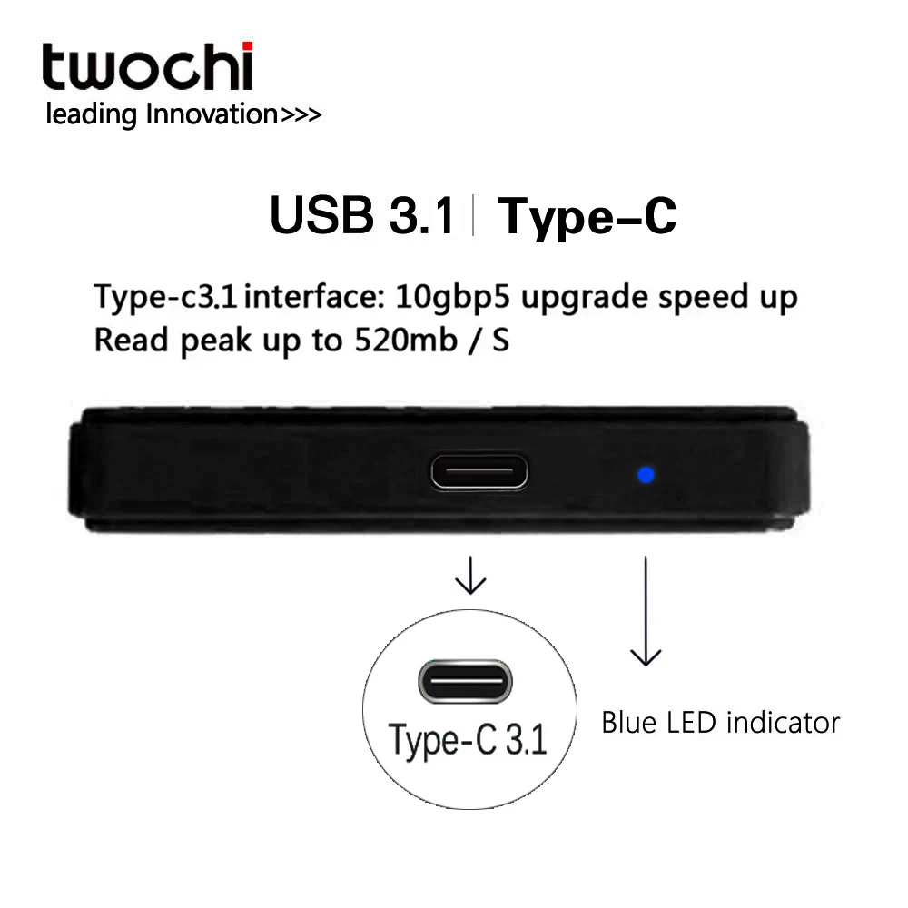 2TB 1TB TWOCHI''Super External Hard Drive Disk Type-C 3.1 500GB 320GB  HDD PC, Mac,Tablet, Xbox, PS4, PS5, TV HD USB Flash Drive