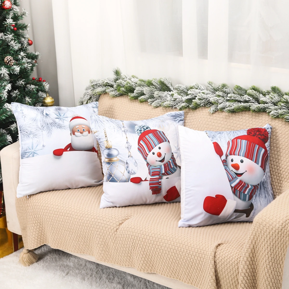 Merry Christmas Cushion Cover Christmas Decorations for Home 2023 Christmas Ornaments Xmas Navidad Gifts Happy New Year 2024