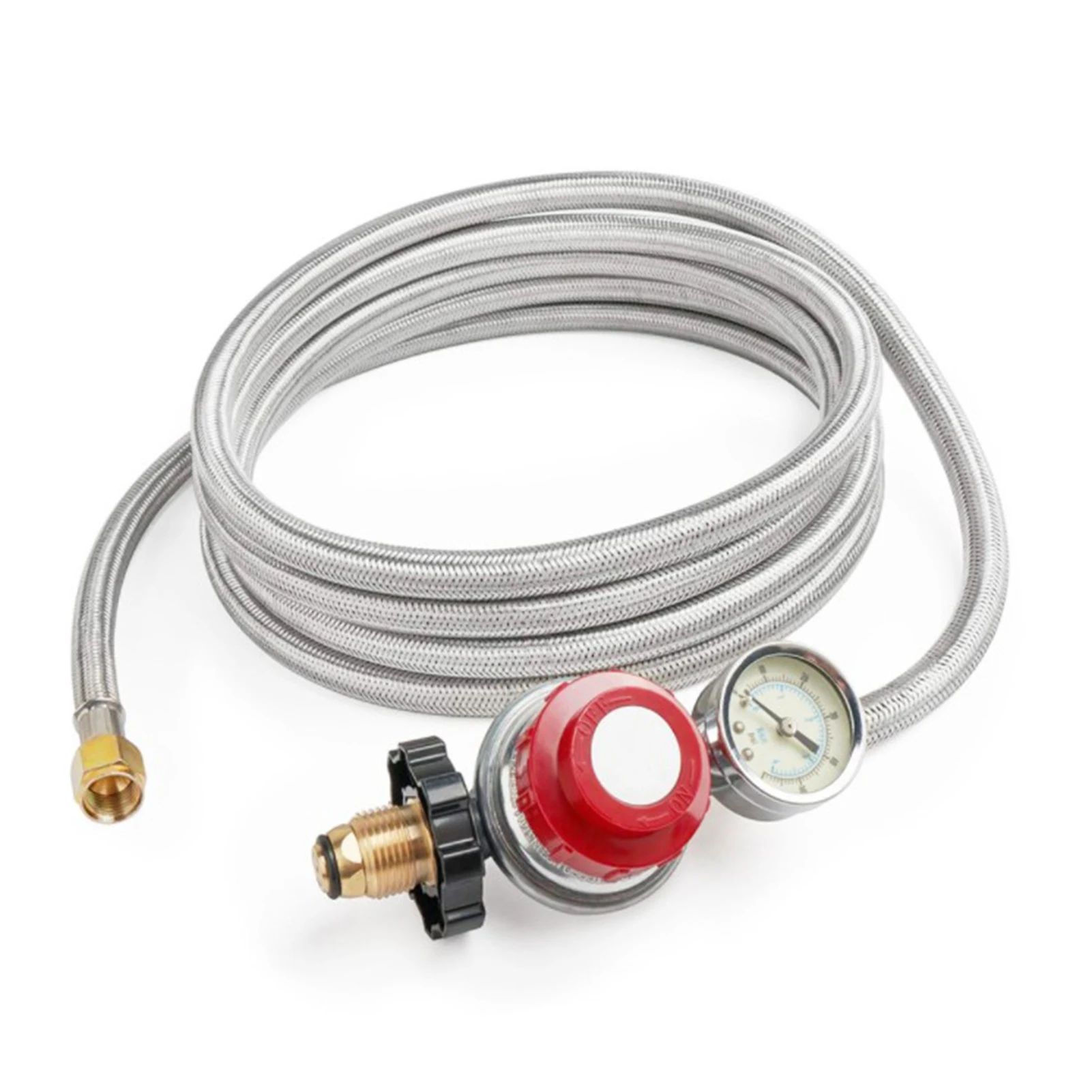 

12ft 0-30 Psi High Pressure Adjustable Propane Regulator With Pressure Gauge Stainless Steel Braided Hose