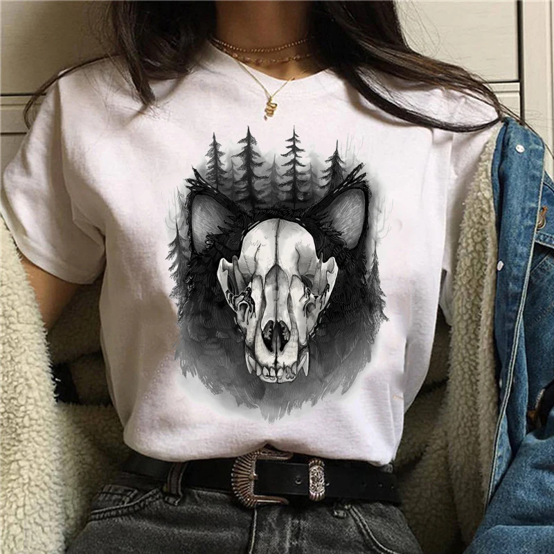 T-shirt damski kot kreskówkowy grzyb halloweenowym nadrukiem t-shirty z krótkim rękawem Harajuku Graphic topy Street Costume