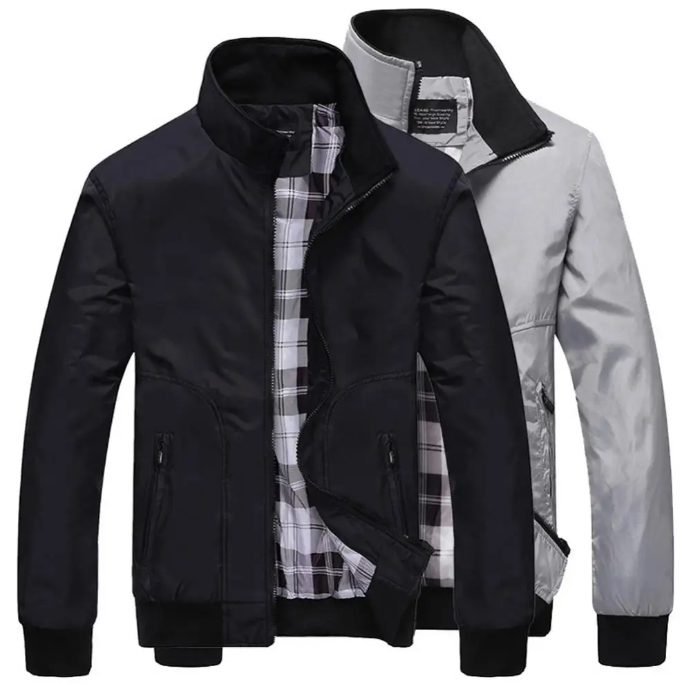 Dropshipping!!Fashion Winter Warm Men\'s Jacket Solid Color Stand-up Collar Zipper Pocket Bomber Coat