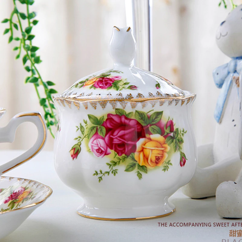 Bone China Sugar jar British Royal rose short sugar jar sugar powder jar afternoon tea set accessories coffee set accessories