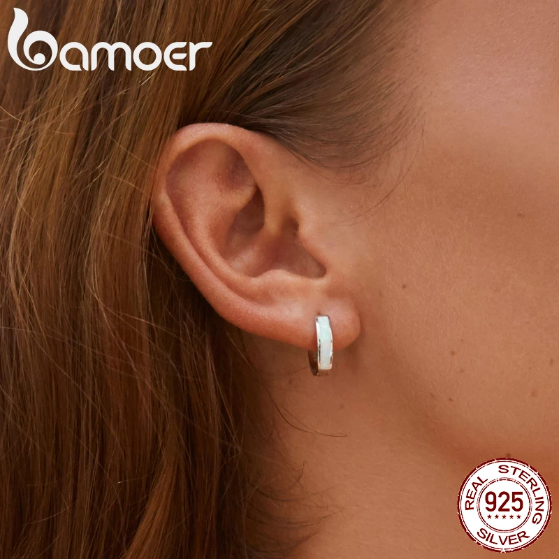 Bamoer 925 Sterling Silver Colorful Minimalist Hoop Earrings for Women Circle Ear Buckles Brincos Fine Jewelry SCE861