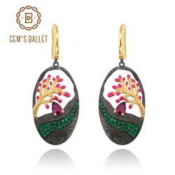 GEM'S BALLET 0.56Ct Natural Rhodolite Garnet Earrings 925 Sterling Silver Handmade Enamel Drop Earrings for Women Fine Jewelry