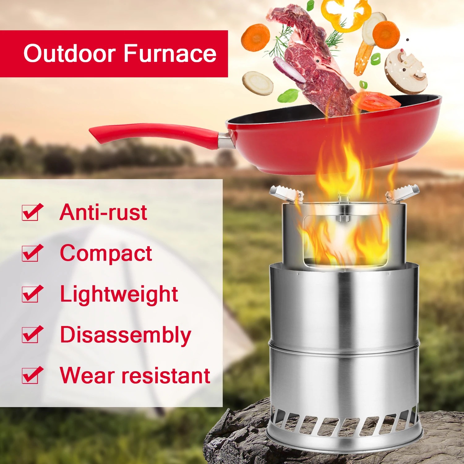 20x30.5cm Large Camping Wood Stove Split Portable Stainless Steel Firewood stove outdoor Hiking Camping supplies tourist burner