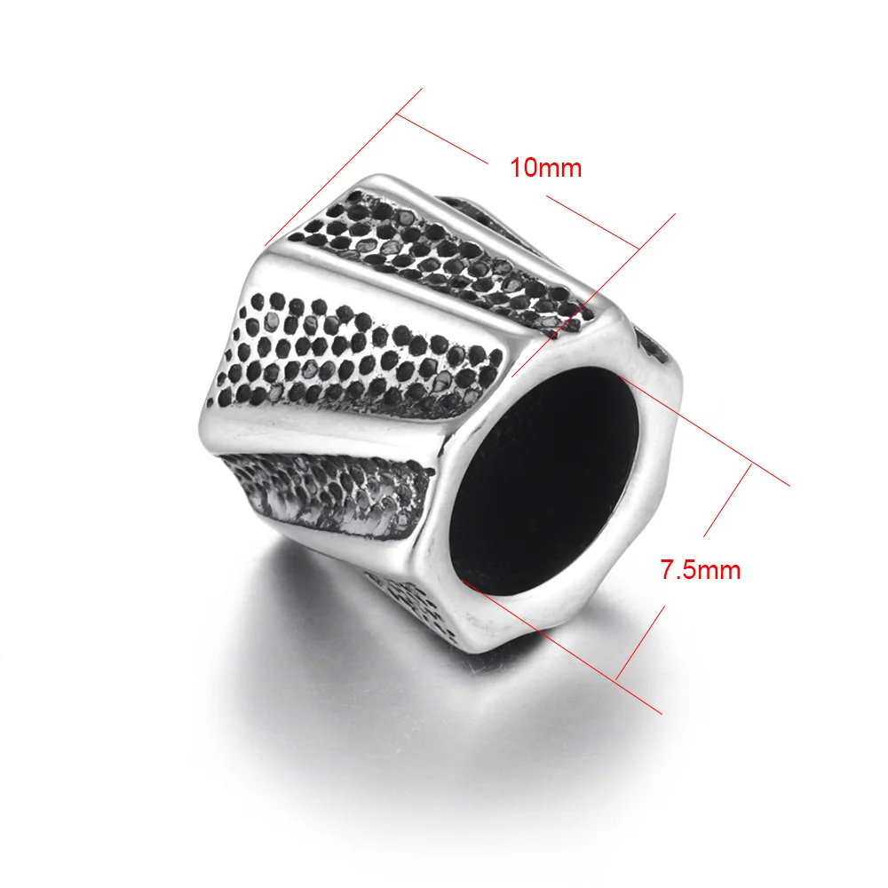 Stainless Steel Bead Twisted Polished 7mm Large Hole Metal Beads Charms for DIY Bracelet Jewelry Making Accessories