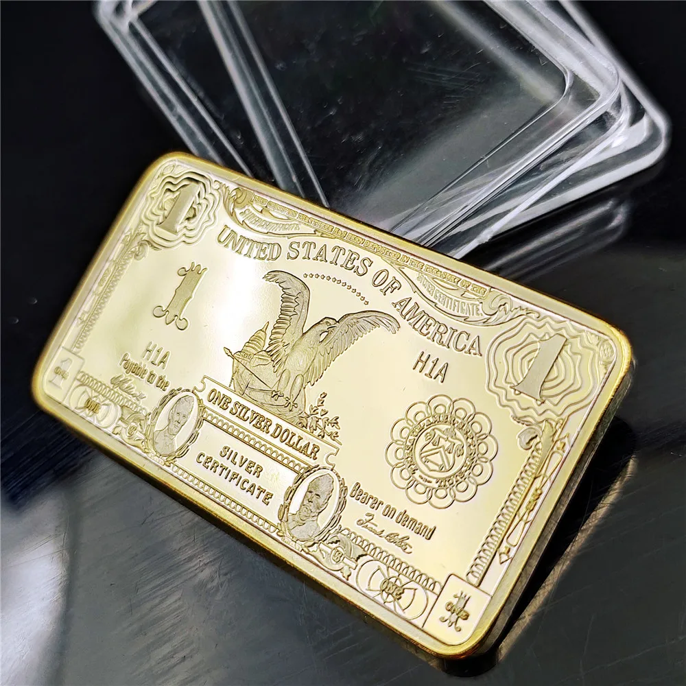 USA 1 Dollar Bullion 24k Gold Bar American Metal Coin Golden Bars USD With Capsule Souvenir Gifts