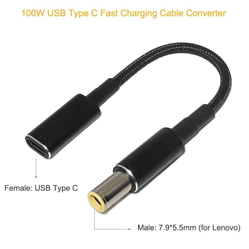 100W USB Type C PD Fast Charging Cable Cord for Lenovo Thinkpad T61 T60 T420 T430 USB-C to 7.9X5.5mm DC Power Adapter Connector