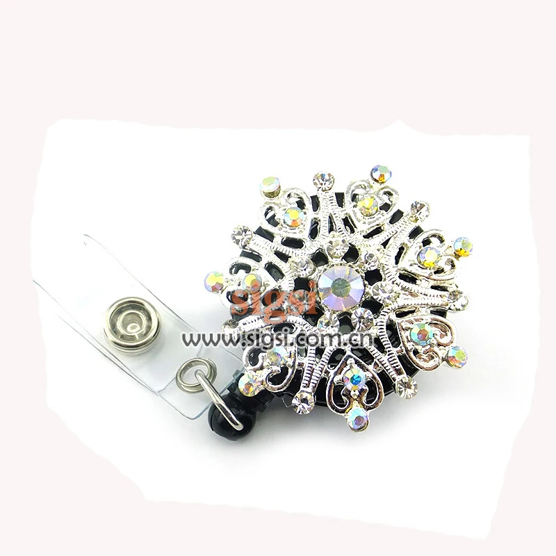 Wholesale Plastic Crystal Rhinestone Flower Retractable ID Badge Holder