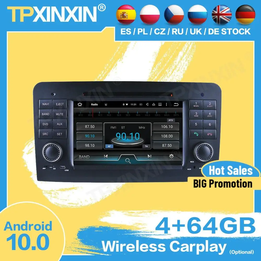 

Carplay автомобильная стереосистема Bluetooth Android для Benz ML W164 GL X164 2005 2006 2007 2008 2009 2010 2011 2012 GPS-плеер, аудиоголовное устройство