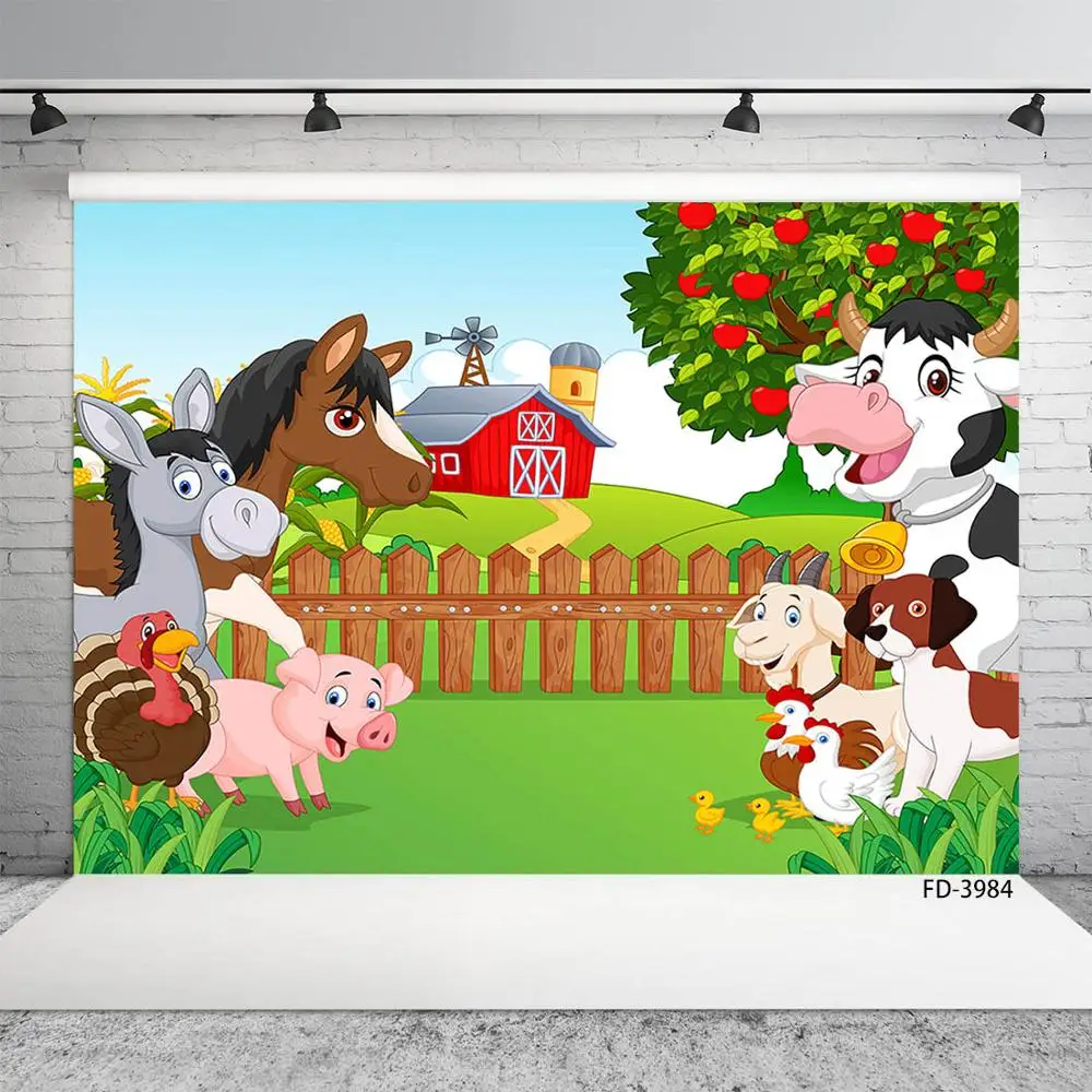 Farm Cartoon Animals Tree House Photography Backdrop Vinyl Background for Baby Children Birthday Party Photocall Photo Studio