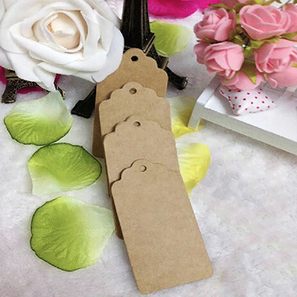 100pcs kraft paper tag brown lace scallop head tag luggage wedding note DIY blank price tag kraft paper gift Christmas tag