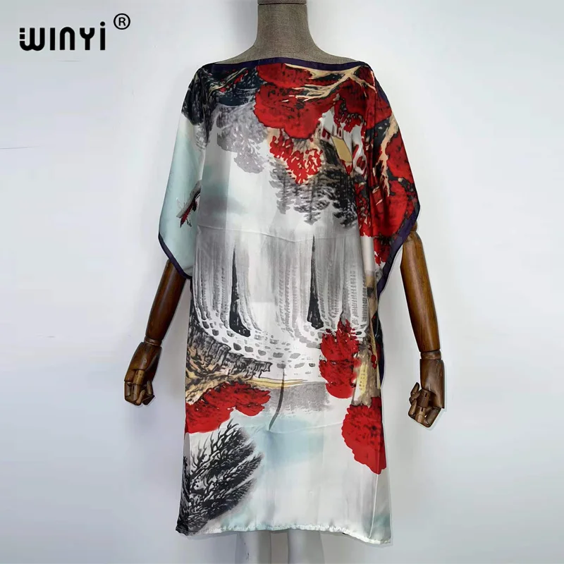 WINYI Printed Dresses For Women 2022 Fashion Batwing Maxi Long Femme summer Party Elegant Dress kaftan