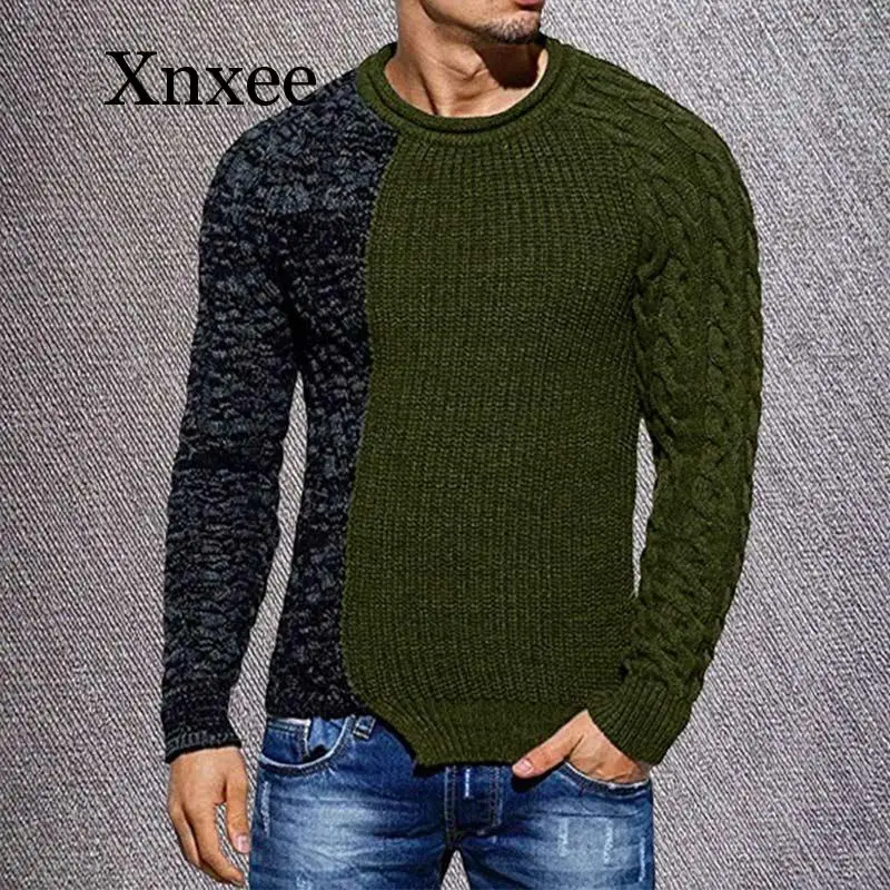 Pull en laine à col rond pour homme, vêtement chaud, décontracté, en Patchwork, grande taille, en tricot irrégulier, collection automne hiver 2020