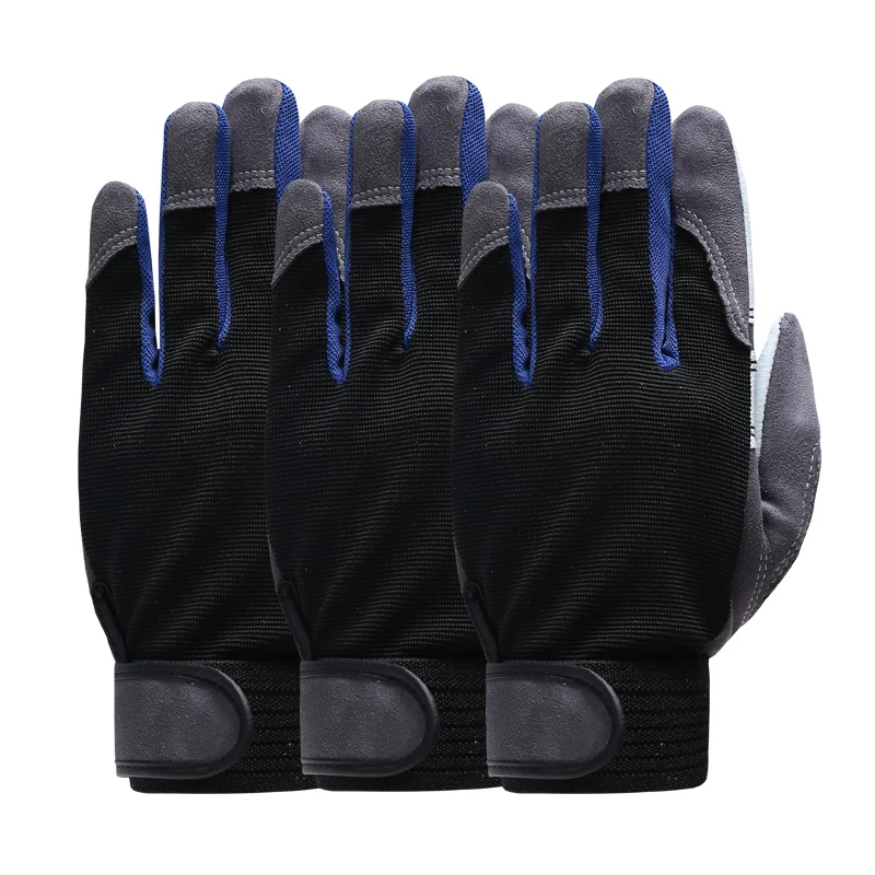 QIANGLEAF 3pcs Work Gloves Black White Stitching Safety Protection Wear Glove Hiking Bicycle Bike Cycling Winter Gloves 2710