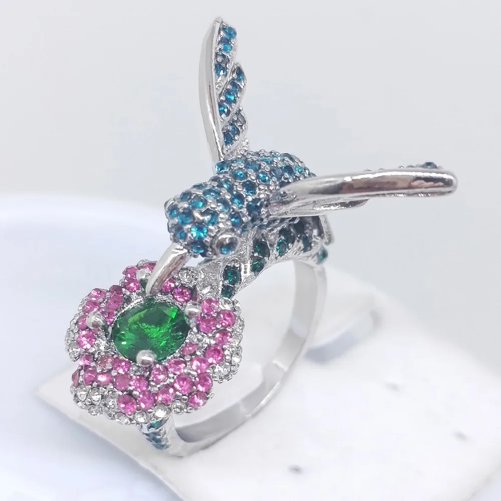 Milangirl  Fashion Women\'s   Plated Crystal Rhinestones Bird Flower Ring Wedding Engagement Jewelry  #267974