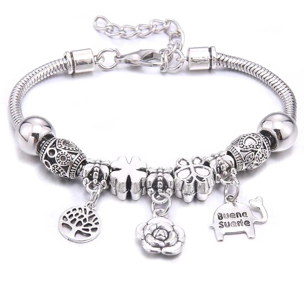 Charm Bracelet & Bangles Jewelry white butterfly Crown Beads Bracelets Brands Bracelets Fit Women Girl Friendship Gift