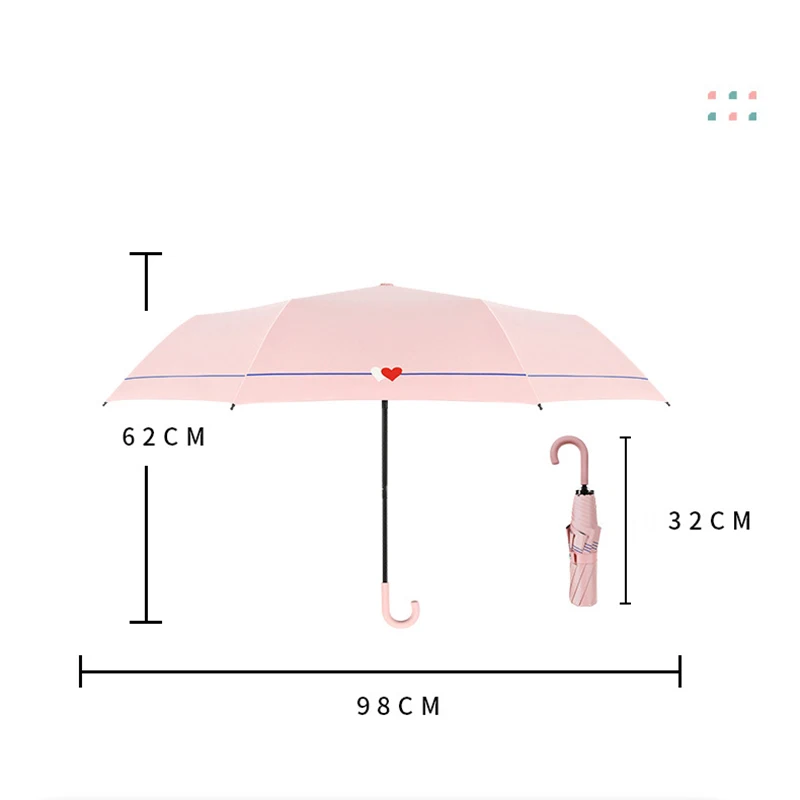 U-shaped handle Pocket Mini Umbrella Anti UV Paraguas Sun Umbrella Rain Windproof 3Folding Portable Umbrellas for Women Children