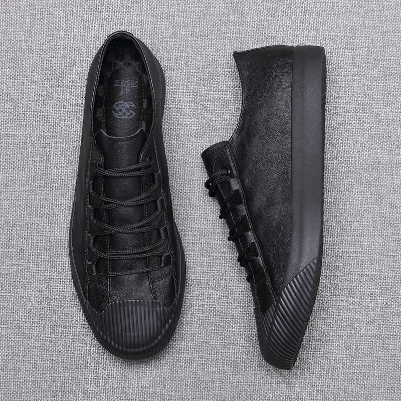 2023 New Men\'s Vulcanized Shoes Spring Fashion Casual Pu Leather Flats Soft Soled Designer Sewing Shoe Black White S9851