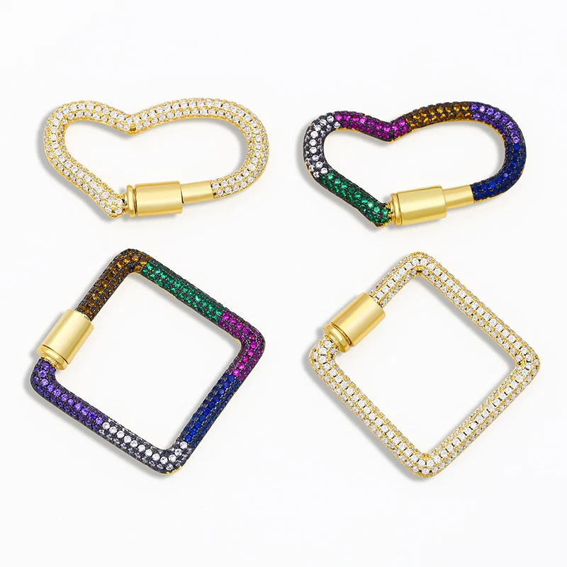 OCESRIO DIY Pendant Carabiner Squar Screw Zircon Clasp Decoration Polished Heart Clasps Necklace for Jewelry Making Cspa063