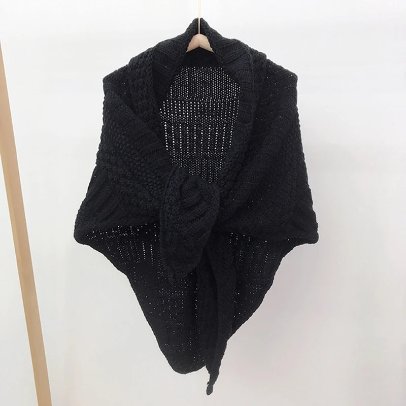 Solid Winter Triangle Scarf Women Knitted Shawl Wraps Large Warm Neckerchief Blanket Female Pashmina Ponchos Tippet For Ladies