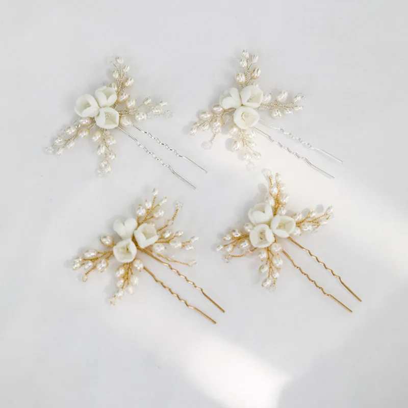 

Floralbride Handmade Ceram Flower Freshwater Pearls Bridal Hair Pin Wedding Hair Sticker Women Jewelry Hair Accessories