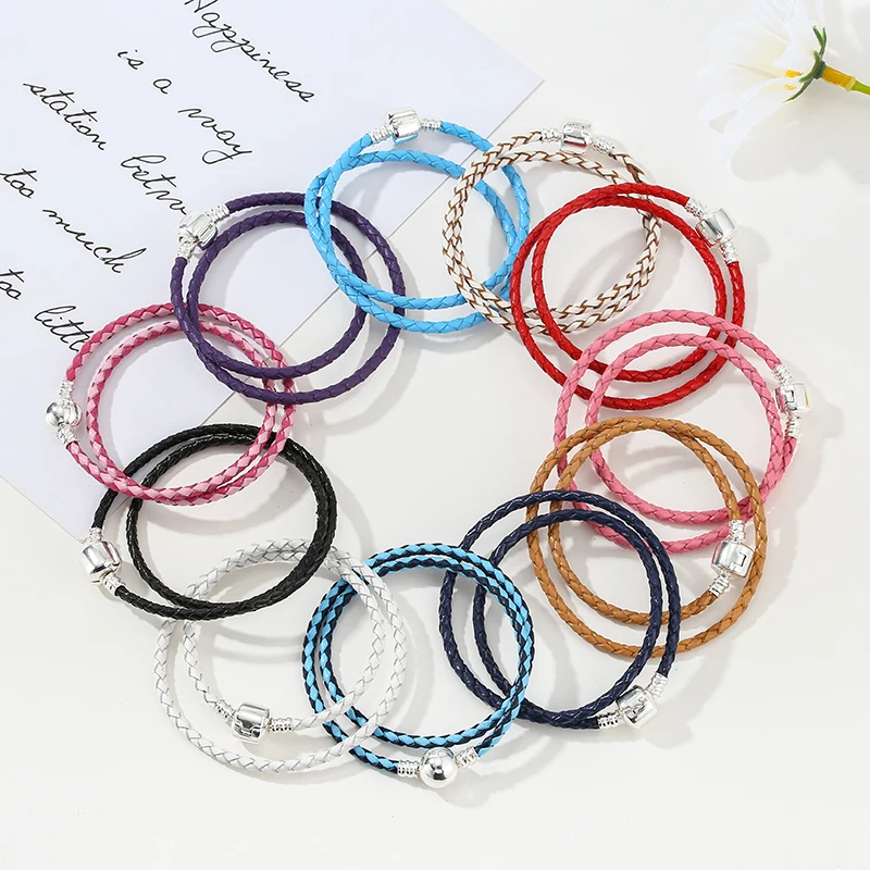 BAOPON Dropshipping White/Black Leather Chain Charm Bracelet Fits DIY Beads Brand Bracelet for Women Lover Men Jewelry Gift