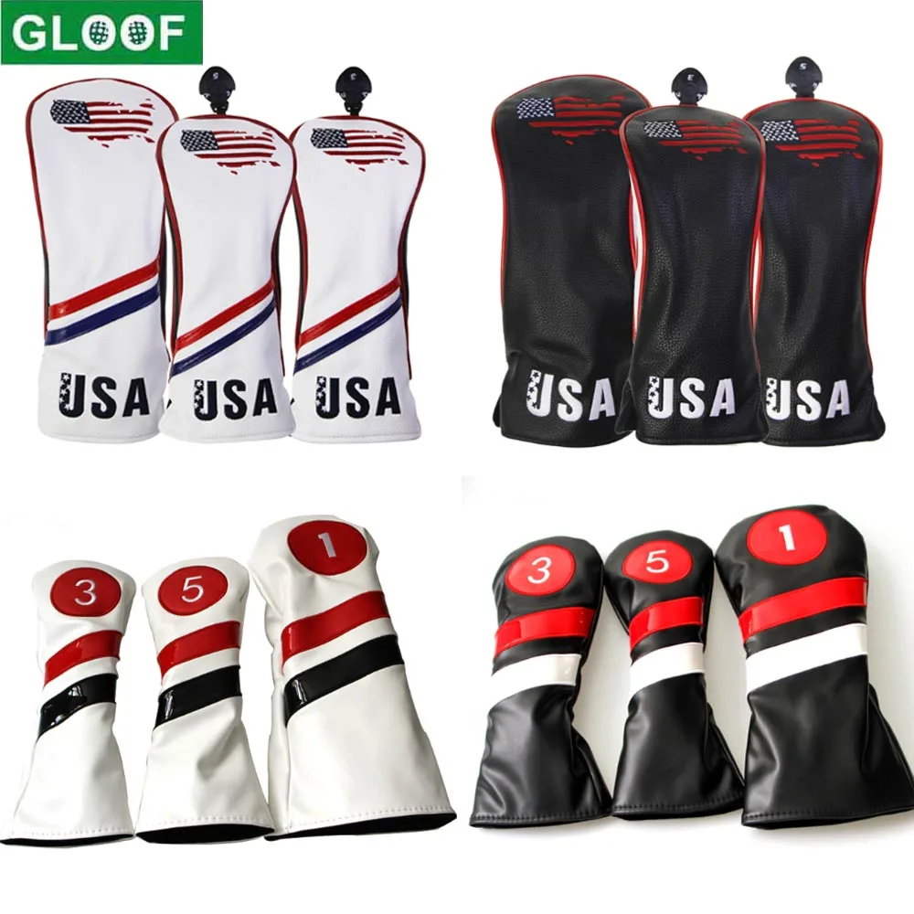 

Чехлы на голову для гольф-клуба Woods Driver 3 5 Wood Fairway 3 шт./компл. чехлы из искусственной кожи с вышивкой для мужчин и женщин с номерной биркой классический вид