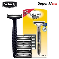 Maquinilla de afeitar Schick Super 2 PLUS para hombre, afeitadora facial con Vitamina B5, experiencia lubricante, 6 cuchillas + 1