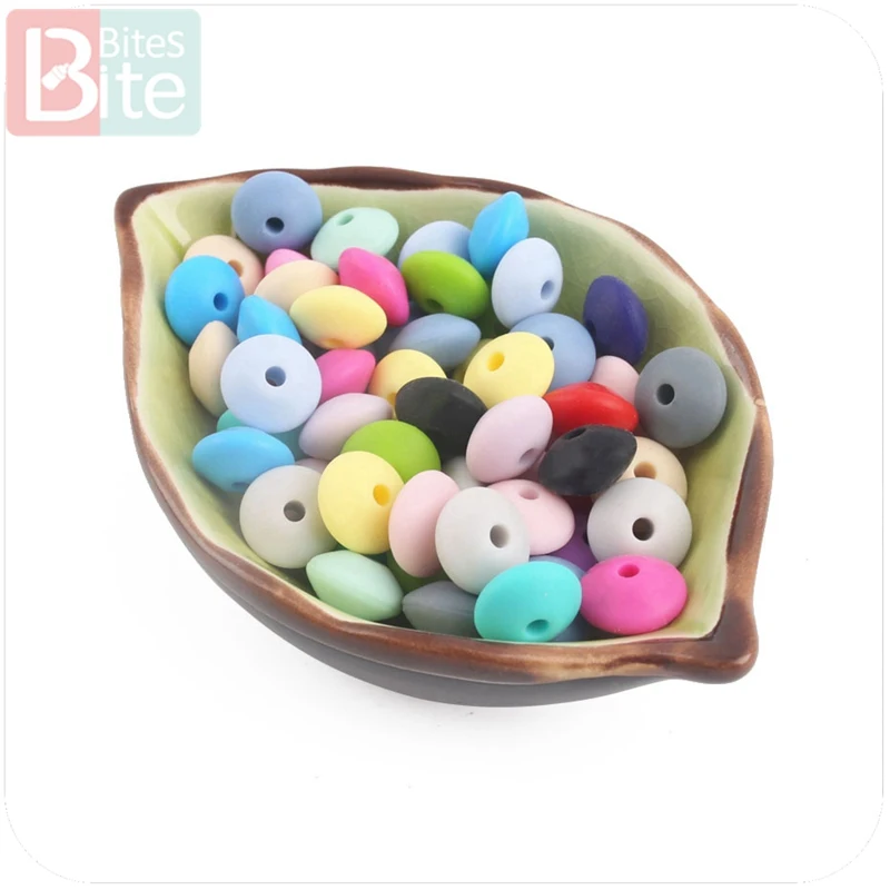 Bite Bites 60pc 12mm Silicone Beads Abacus Lentils SoftBPA Free Food Grade Material DIY Crafts Baby Teeething Beads Baby Teether