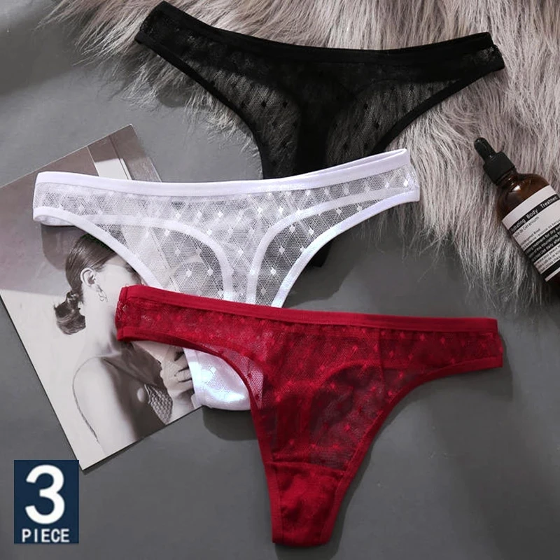 3PCS/Set Women's Panties Sexy G-String Perspective Woman Thong Low-waist Underpants Hollow Out T-back Female Underwear Lingerie