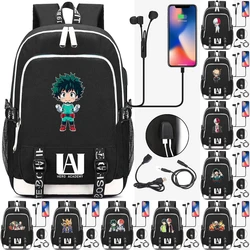 Anime MHA Backpack My Hero Academia Cosplay Bookbag for Boys Girls Unisex School Bag With USB Charging Port Mochila