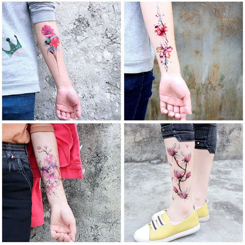 1Sheet Colorful Peony Flowers Tattoo Women Waterproof Temporary Black Tattoo Sticker women wrist arm sleeves tatoo Fake Body Art