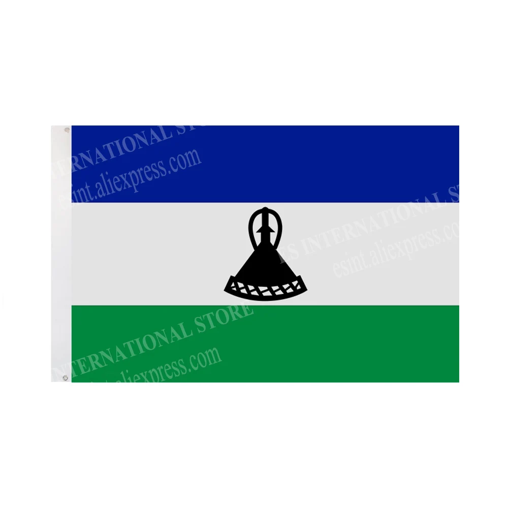 Lesotho Flag National Graphic Custom Printed Hanging Banner Design Outdoor Advertising Decoration Polyester Shaft Cover Grommets