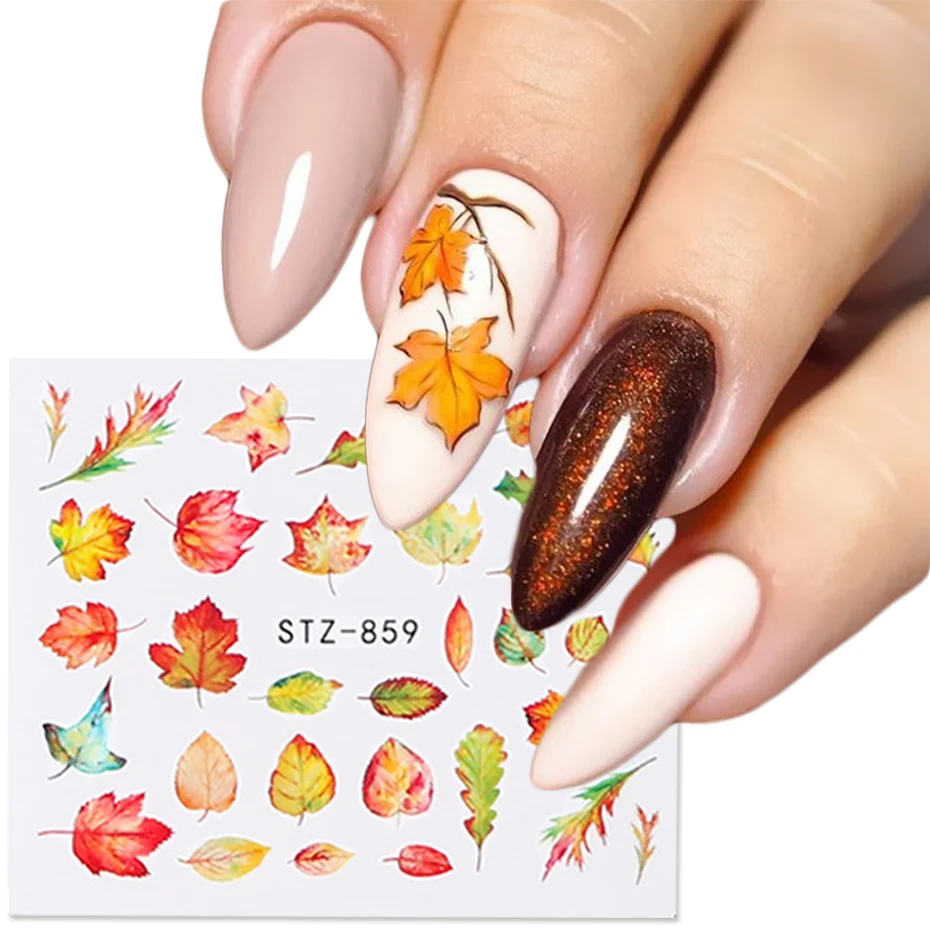 4pcs/Set Autumn Maple Leaf Nail Stickers New Flower Butterfly Halloween Water Transfer Decal Decoration Nail Slider NLSTZ856-859