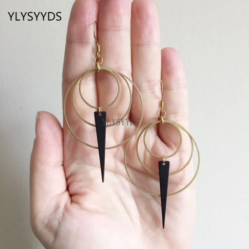 Black and Gold colour Modernist Metal Loop Earrings Drop Phase Boho Hippie Statement Summer Long Jewelry Minimalism Women Gift