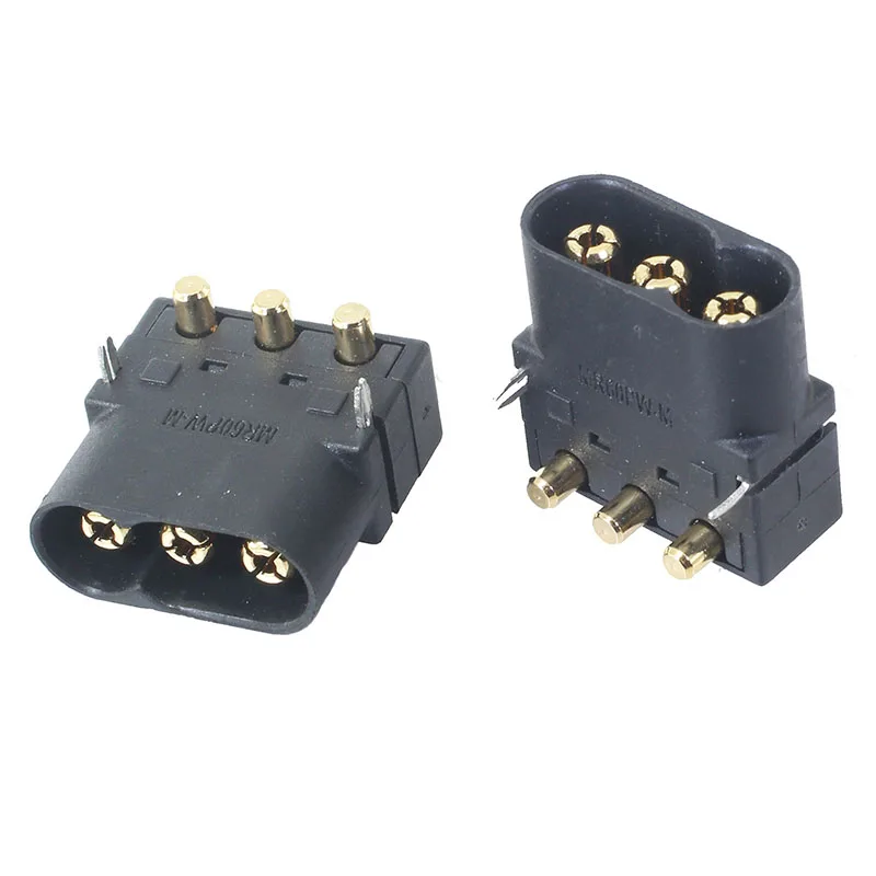 Conector de banana banhado a ouro de alta corrente horizontal de três núcleos da tomada masculina de amass mr60pw para o motor sem escova da placa de circuito do pwb esc