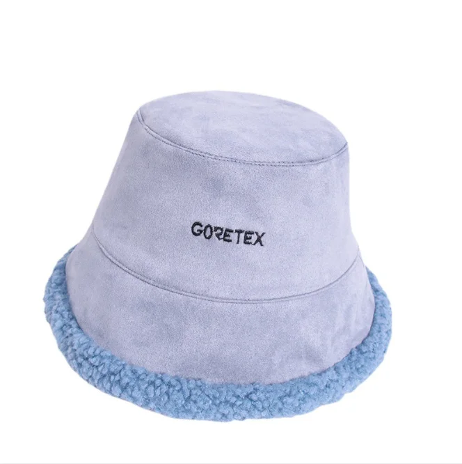 

Double Sided Women's Spring Autumn Fisherman Hat Sunscreen Sunshade Washbasin Hat Autumn Winter Warm Lamb Plush Hat Blue