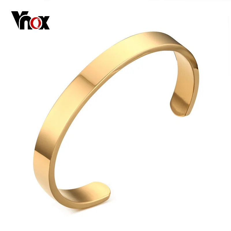 Vnox Męska bransoletka i bransoletka z mankietem Złoty kolor Wysokiej jakości proste bransoletki ze stali nierdzewnej Biżuteria Pulseiras 2,5 "Dia
