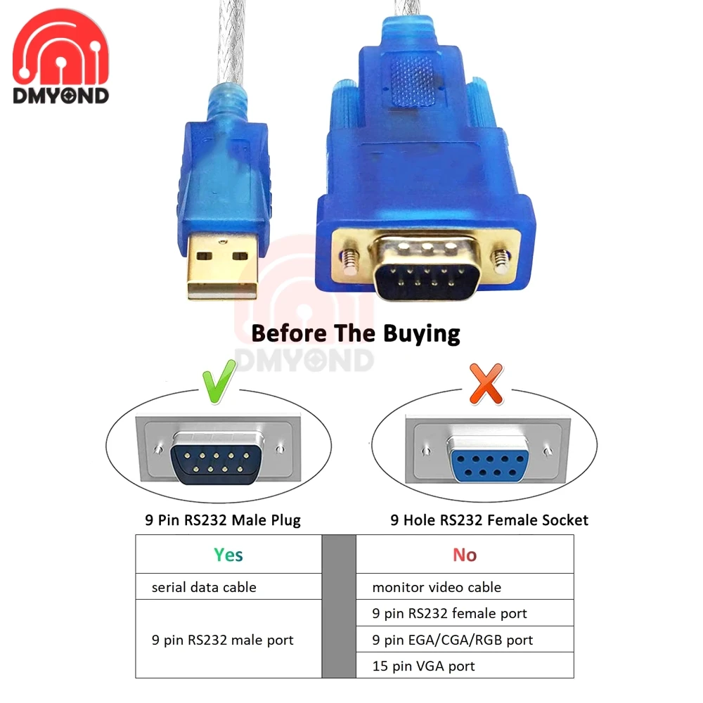 80cm USB to Serial Cable USB 2.0 to Serial RS-232 DB9 9 Pin COM Adapter Converter Cable CH340 Chipset USB To RS232 Support WIN10