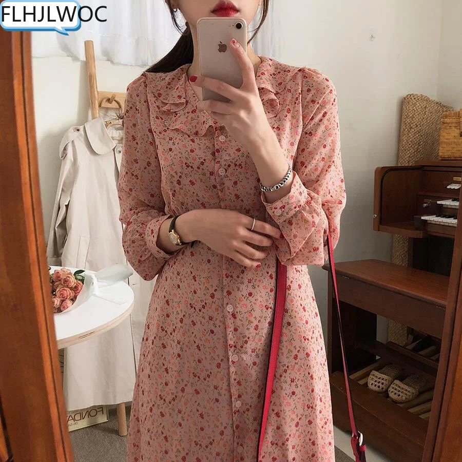 Pink Cute Dresses Women Long Sleeve Spring Fall Korean Japanese Style Design Belt Bow Tie Button Shirt Dress Vintage Girl