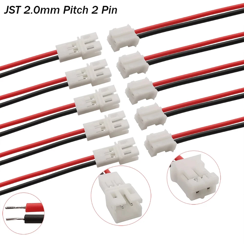 JST 2.0mm Pitch Male Plug Female Jack Socket Cable Connector Micro JST PH 2.0 2 Pin Terminals Wire Cables Connectors 20CM