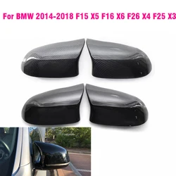 Rearview Mirror Covers For BMW 2014-2018 F15 X5 F16 X6 F26 X4 F25 X3 Carbon Fiber Gloss Black